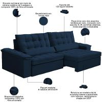 Sofá Retrátil Reclinável Para Sala 4 Lugares 290cm Maresi F04 Veludo Azul - Lyam Decor - 3