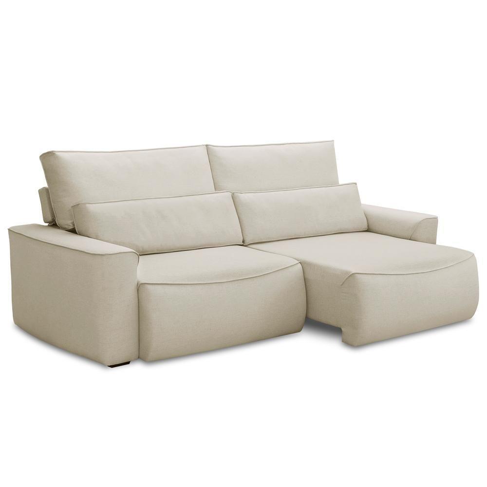 Sofá 4 Lugares Retrátil Reclinável Para Sala De Estar 280cm Odilon F04 Linho Creme - Lyam Decor - 1