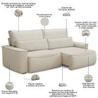Sofá 4 Lugares Retrátil Reclinável Para Sala De Estar 280cm Odilon F04 Linho Creme - Lyam Decor - 3