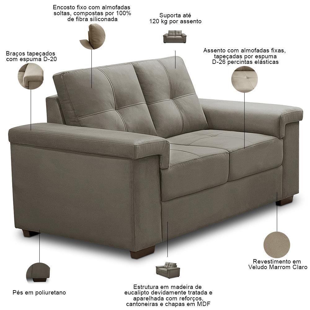 Sofá 2 Lugares Para Sala De Estar Living 153cm Allon F04 Veludo Marrom Claro - Lyam Decor - 4