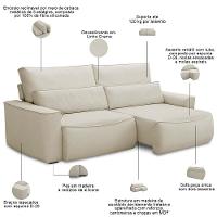 Sofá 3 Lugares Retrátil Reclinável Para Sala De Estar 230cm Odilon F04 Linho Creme - Lyam Decor - 3