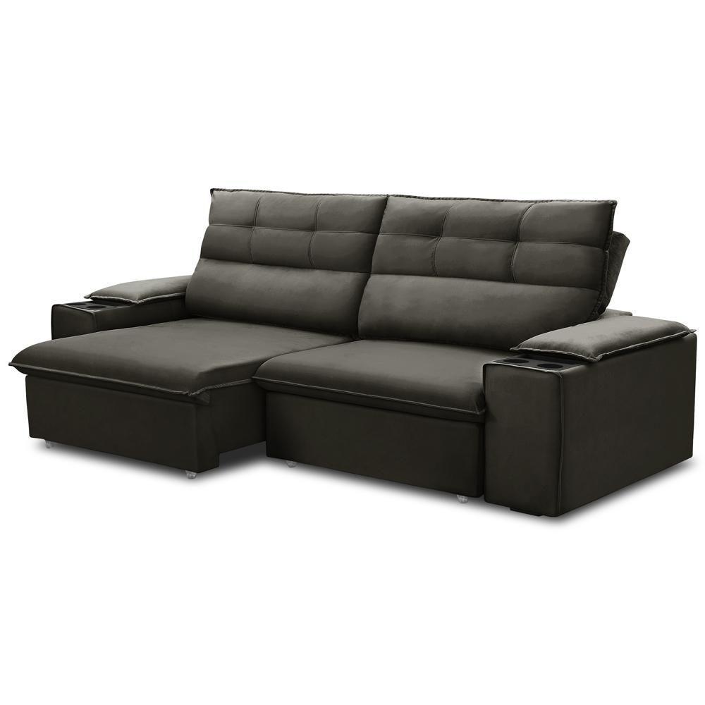 Sofá Retrátil Reclinável Para Sala 3 Lugares 245cm Gordon F04 Veludo Marrom Escuro - Lyam Decor - 1