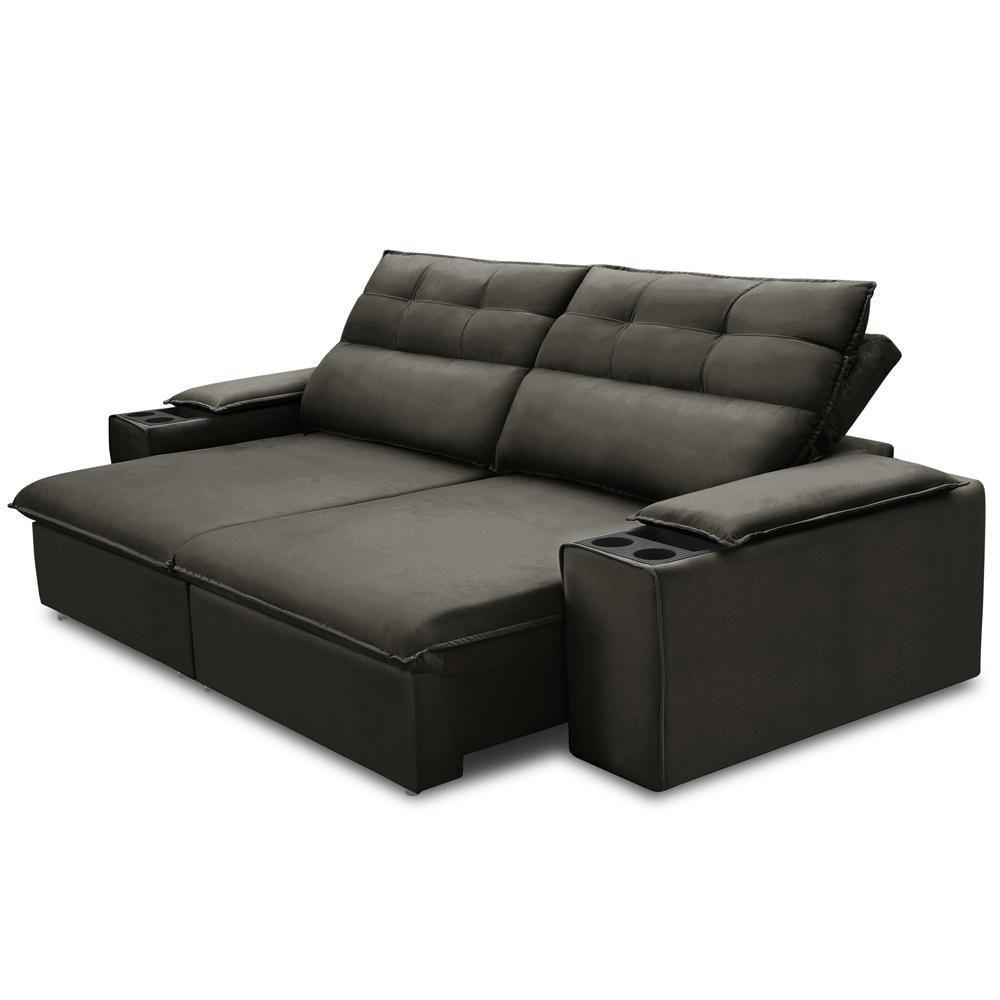Sofá Retrátil Reclinável Para Sala 3 Lugares 245cm Gordon F04 Veludo Marrom Escuro - Lyam Decor - 5