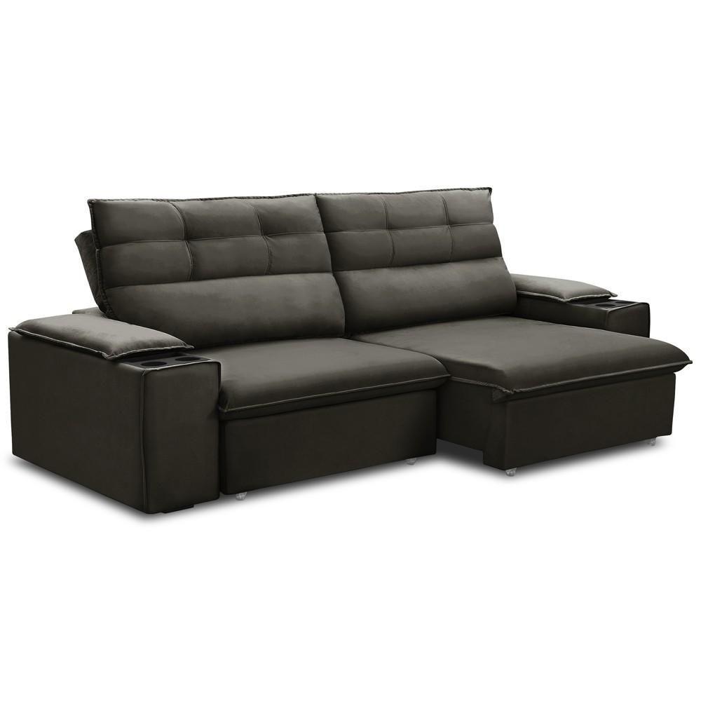 Sofá Retrátil Reclinável Para Sala 3 Lugares 245cm Gordon F04 Veludo Marrom Escuro - Lyam Decor - 7