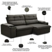 Sofá Retrátil Reclinável Para Sala 3 Lugares 245cm Gordon F04 Veludo Marrom Escuro - Lyam Decor - 3