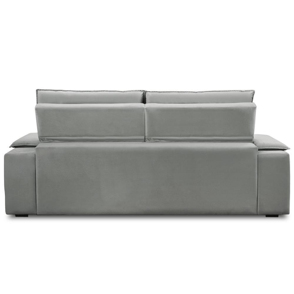 Sofá Retrátil Reclinável Para Sala 3 Lugares 225cm Gordon F04 Veludo Cinza Claro - Lyam Decor - 5