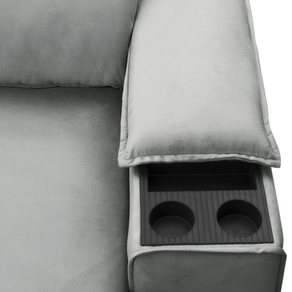 Sofá Retrátil Reclinável Para Sala 3 Lugares 225cm Gordon F04 Veludo Cinza Claro - Lyam Decor - 8