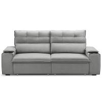 Sofá Retrátil Reclinável Para Sala 3 Lugares 225cm Gordon F04 Veludo Cinza Claro - Lyam Decor - 2