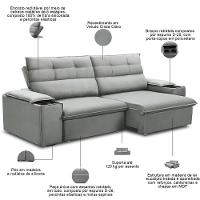 Sofá Retrátil Reclinável Para Sala 3 Lugares 225cm Gordon F04 Veludo Cinza Claro - Lyam Decor - 3