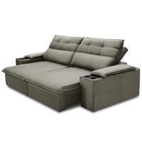 Sofá Retrátil Reclinável Para Sala 3 Lugares 245cm Gordon F04 Veludo Marrom Claro - Lyam Decor - 5