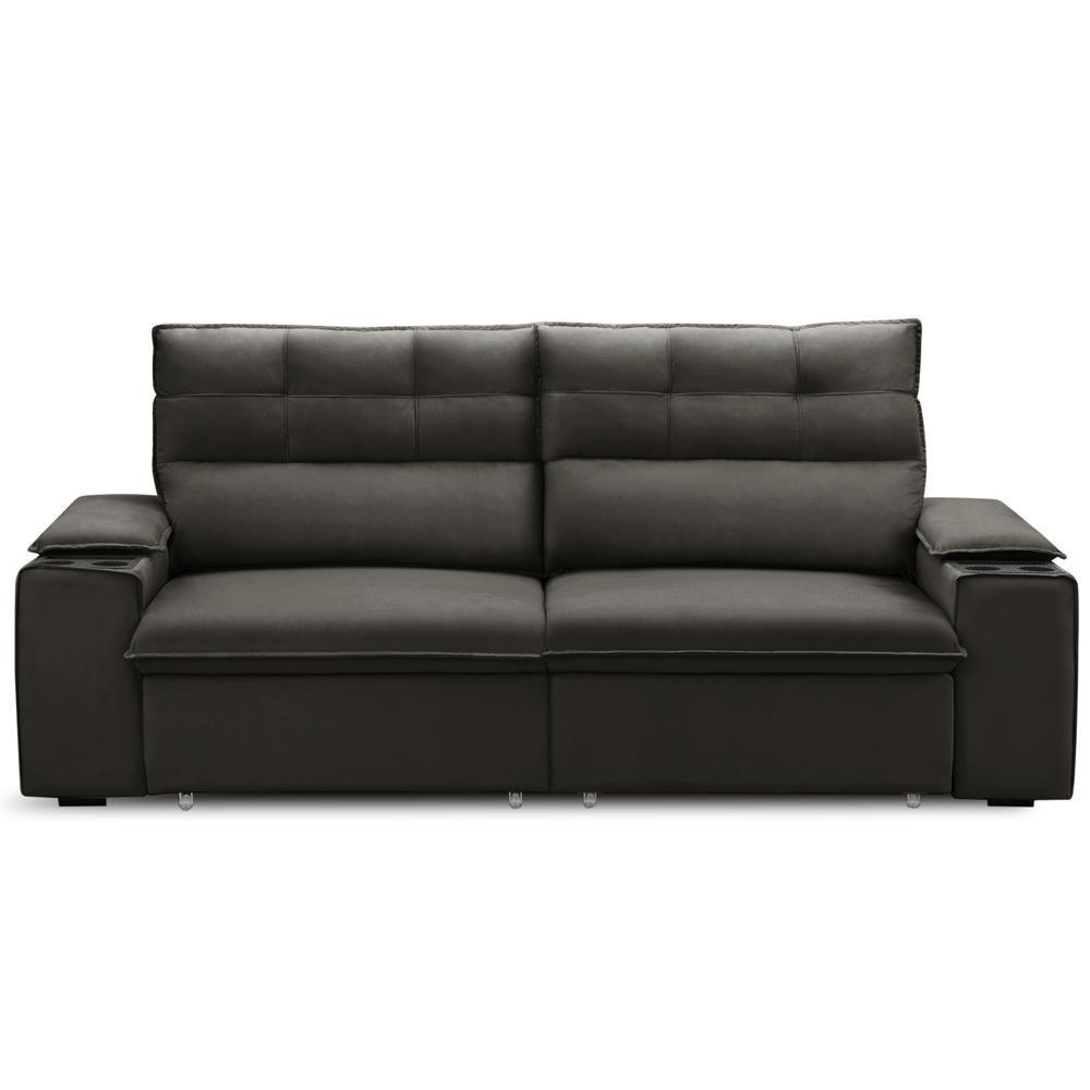 Sofá Retrátil Reclinável Para Sala 3 Lugares 225cm Gordon F04 Veludo Marrom Escuro - Lyam Decor - 2