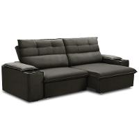 Sofá Retrátil Reclinável Para Sala 3 Lugares 225cm Gordon F04 Veludo Marrom Escuro - Lyam Decor - 6