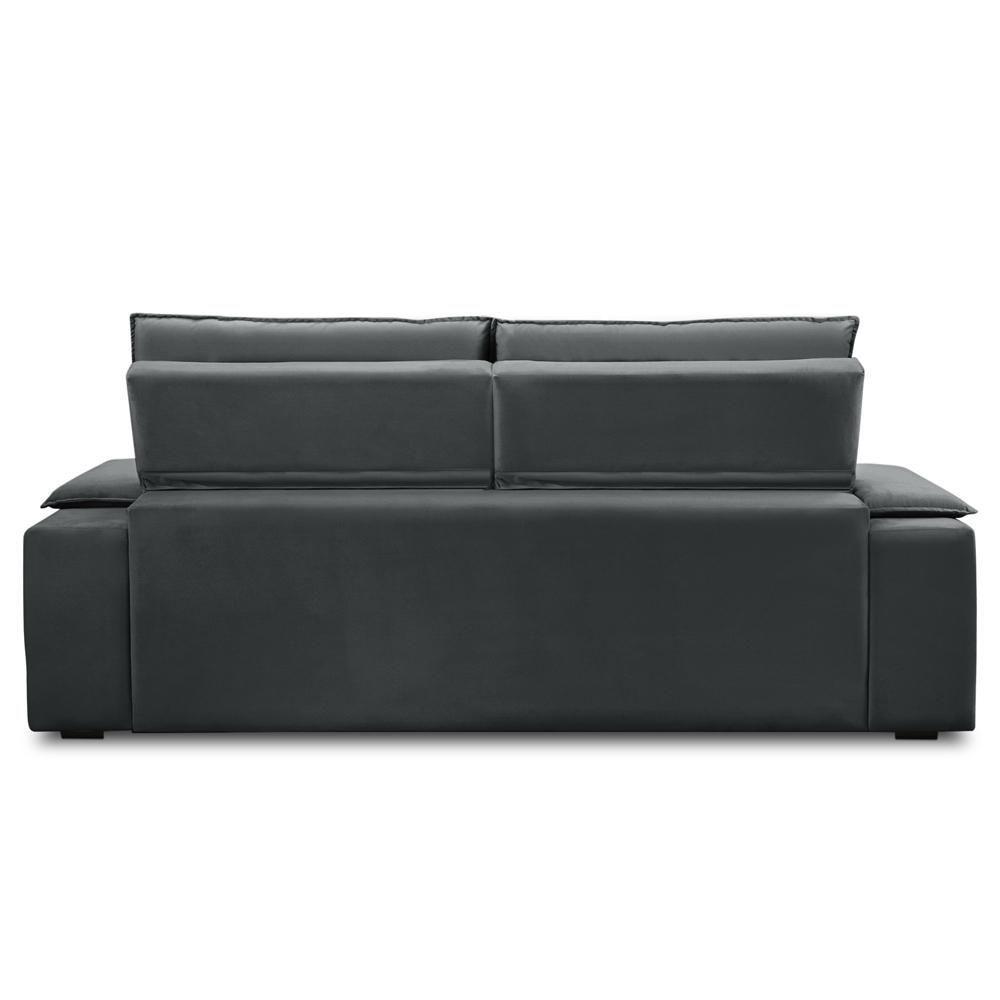 Sofá Retrátil Reclinável Para Sala 3 Lugares 205cm Gordon F04 Veludo Cinza Escuro - Lyam Decor - 5