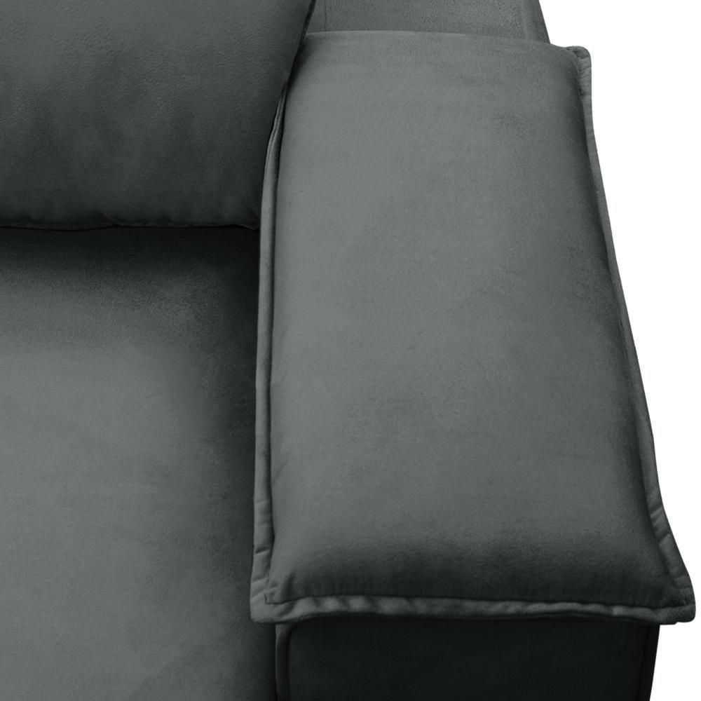 Sofá Retrátil Reclinável Para Sala 3 Lugares 205cm Gordon F04 Veludo Cinza Escuro - Lyam Decor - 7