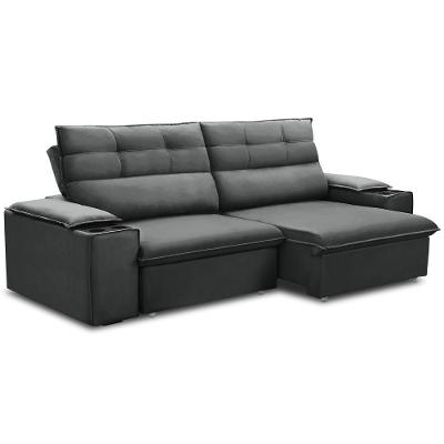 Sofá Retrátil Reclinável Para Sala 3 Lugares 205cm Gordon F04 Veludo Cinza Escuro - Lyam Decor