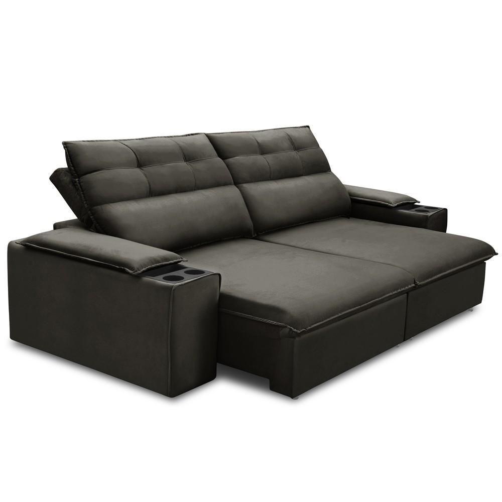 Sofá Retrátil Reclinável Para Sala 3 Lugares 205cm Gordon F04 Veludo Marrom Escuro - Lyam Decor - 6