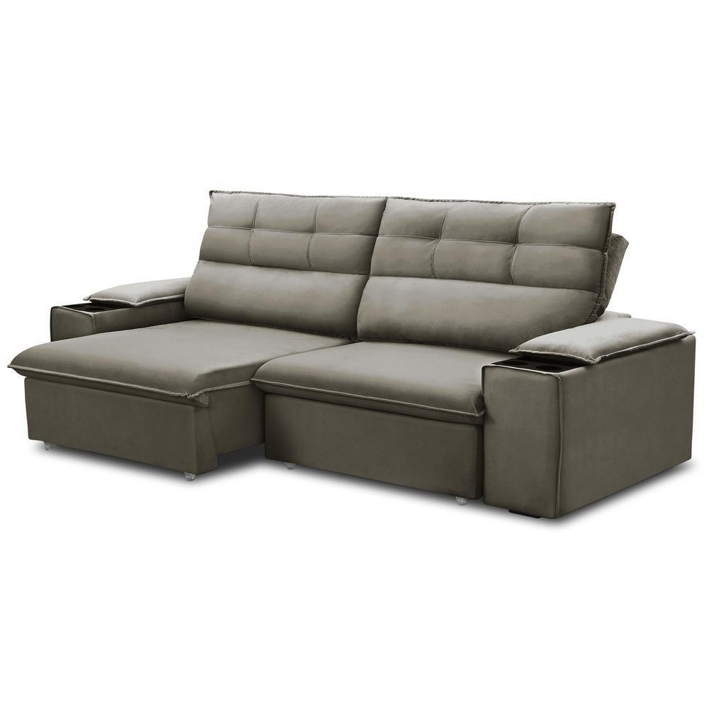 Sofá Retrátil Reclinável Para Sala 3 Lugares 205cm Gordon F04 Veludo Marrom Claro - Lyam Decor - 1