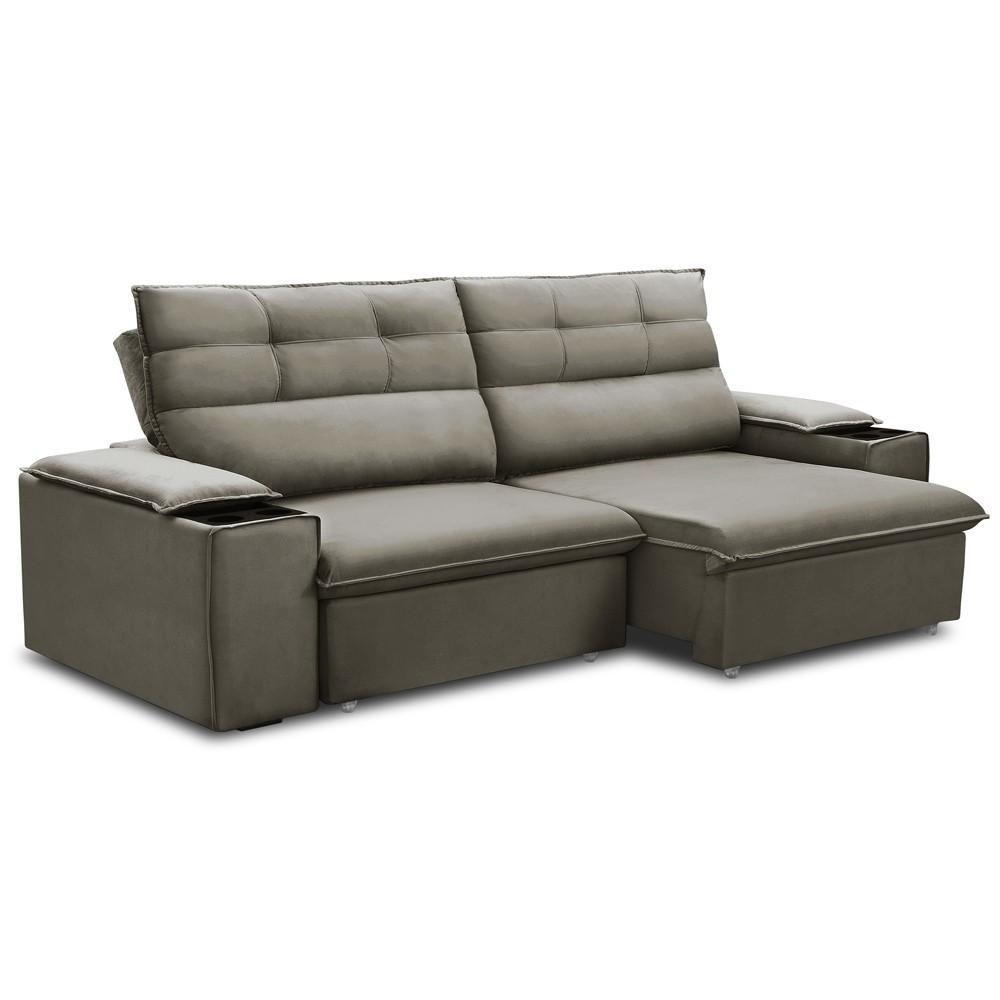 Sofá Retrátil Reclinável Para Sala 3 Lugares 205cm Gordon F04 Veludo Marrom Claro - Lyam Decor - 6