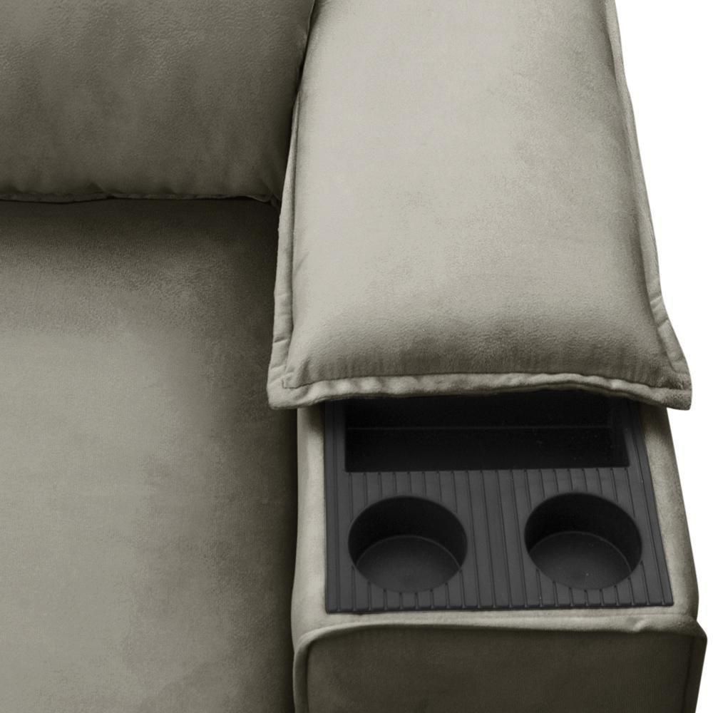 Sofá Retrátil Reclinável Para Sala 3 Lugares 205cm Gordon F04 Veludo Marrom Claro - Lyam Decor - 10