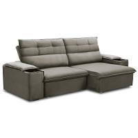 Sofá Retrátil Reclinável Para Sala 3 Lugares 205cm Gordon F04 Veludo Marrom Claro - Lyam Decor - 6