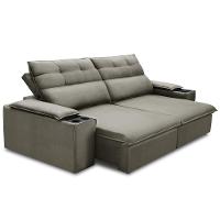 Sofá Retrátil Reclinável Para Sala 3 Lugares 205cm Gordon F04 Veludo Marrom Claro - Lyam Decor - 7