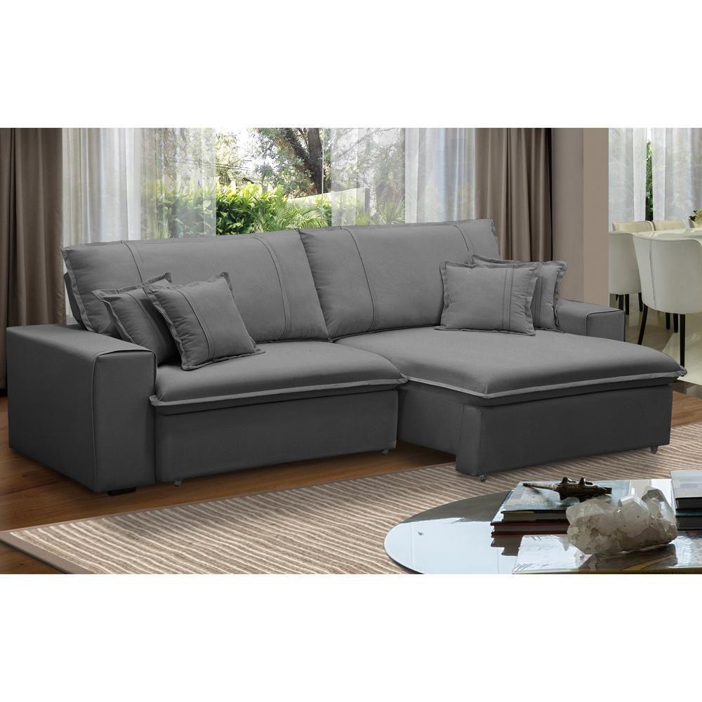 Sofá Retrátil Reclinável Para Sala 3 Lugares 250cm Varsov F04 Veludo Cinza Claro - Lyam Decor - 2