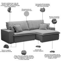 Sofá Retrátil Reclinável Para Sala 3 Lugares 250cm Varsov F04 Veludo Cinza Claro - Lyam Decor - 7