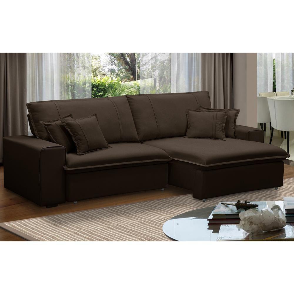 Sofá Retrátil Reclinável Para Sala 3 Lugares 250cm Varsov F04 Veludo Marrom Escuro - Lyam Decor - 2
