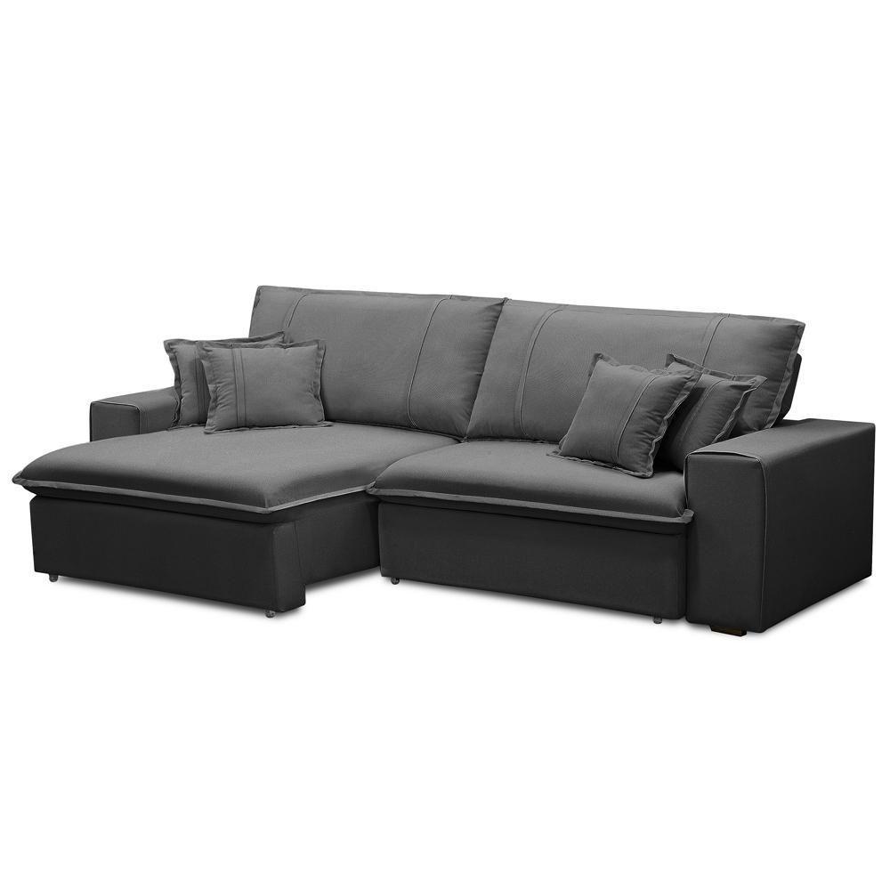 Sofá Retrátil Reclinável Para Sala 3 Lugares 250cm Varsov F04 Veludo Cinza Escuro - Lyam Decor - 1