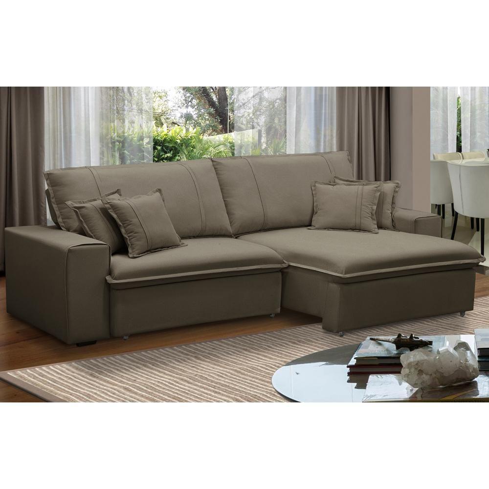 Sofá Retrátil Reclinável Para Sala 3 Lugares 250cm Varsov F04 Veludo Marrom Claro - Lyam Decor - 2