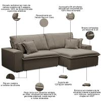 Sofá Retrátil Reclinável Para Sala 3 Lugares 250cm Varsov F04 Veludo Marrom Claro - Lyam Decor - 3