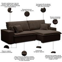 Sofá Retrátil Reclinável Para Sala 3 Lugares 210cm Varsov F04 Veludo Marrom Escuro - Lyam Decor - 3