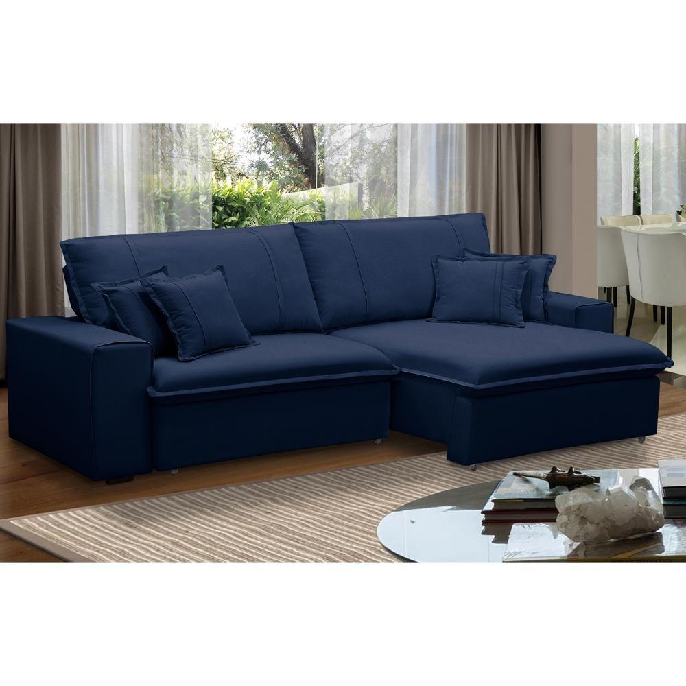 Sofá Retrátil Reclinável Para Sala 3 Lugares 210cm Varsov F04 Veludo Azul - Lyam Decor - 2