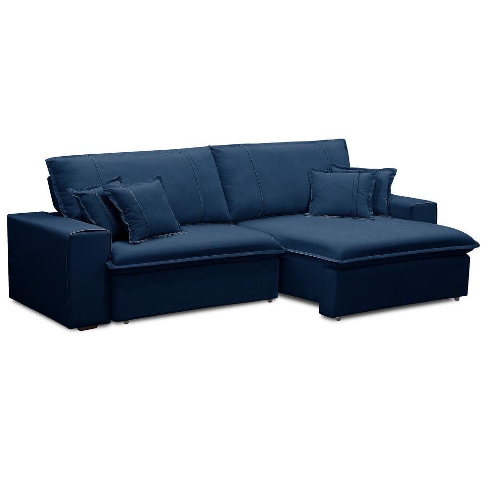 Sofá Retrátil Reclinável Para Sala 3 Lugares 210cm Varsov F04 Veludo Azul - Lyam Decor - 8