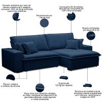 Sofá Retrátil Reclinável Para Sala 3 Lugares 210cm Varsov F04 Veludo Azul - Lyam Decor - 3