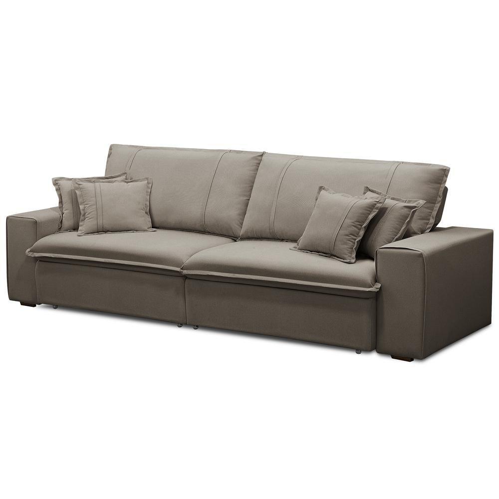 Sofá Retrátil Reclinável Para Sala 3 Lugares 210cm Varsov F04 Veludo Marrom Claro - Lyam Decor - 9