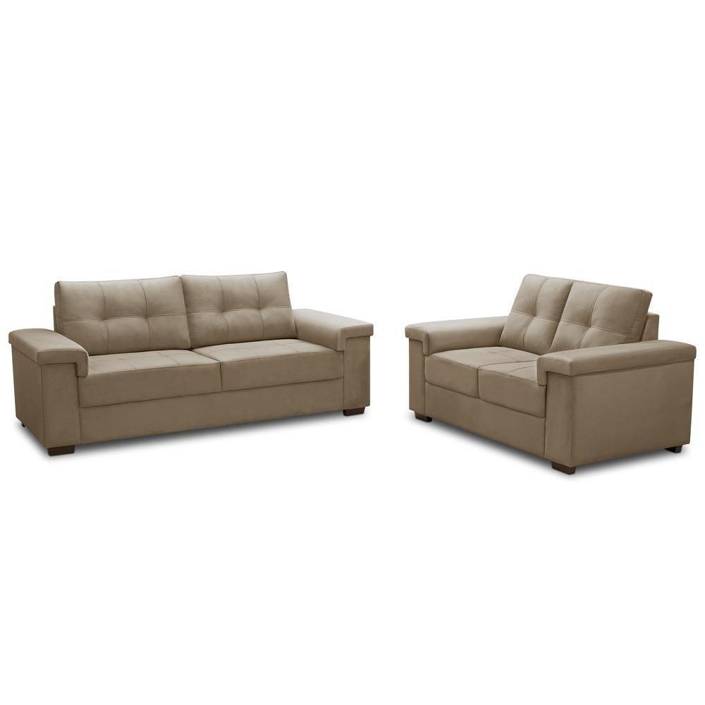 Sofá 3 E 2 Lugares Para Sala De Estar Living Allon F04 Veludo Marrom Claro - Lyam Decor - 1