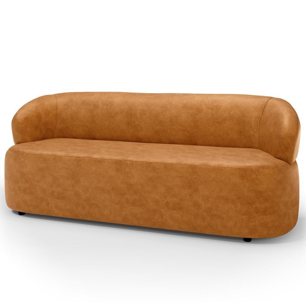 Sofá 3 Lugares Orgânico Sala De Estar Living 170cm Carmen F04 Couríssimo Whisky - Lyam Decor - 1