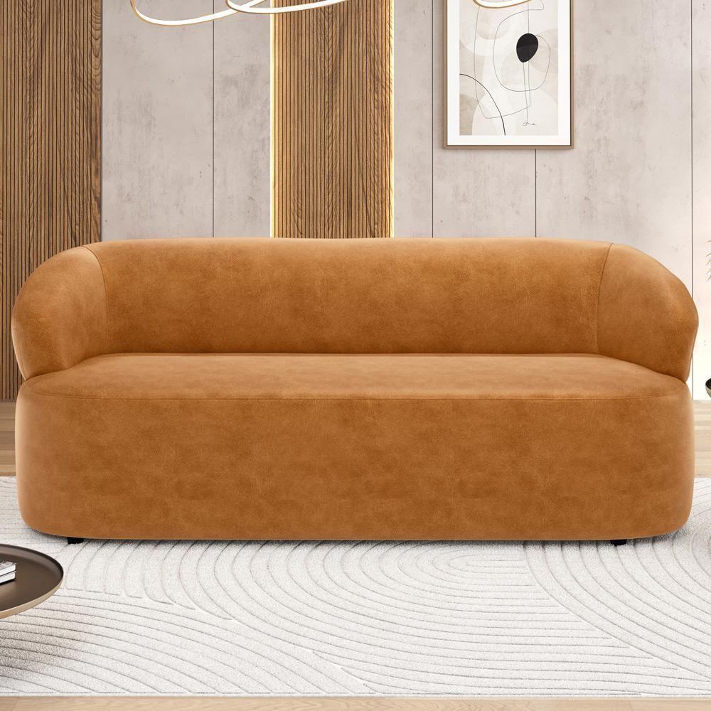 Sofá 3 Lugares Orgânico Sala De Estar Living 170cm Carmen F04 Couríssimo Whisky - Lyam Decor - 2