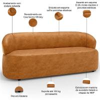 Sofá 3 Lugares Orgânico Sala De Estar Living 170cm Carmen F04 Couríssimo Whisky - Lyam Decor