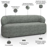 Sofá 3 Lugares Orgânico Sala De Estar Living 170cm Carmen F04 Linho Cinza - Lyam Decor - 8