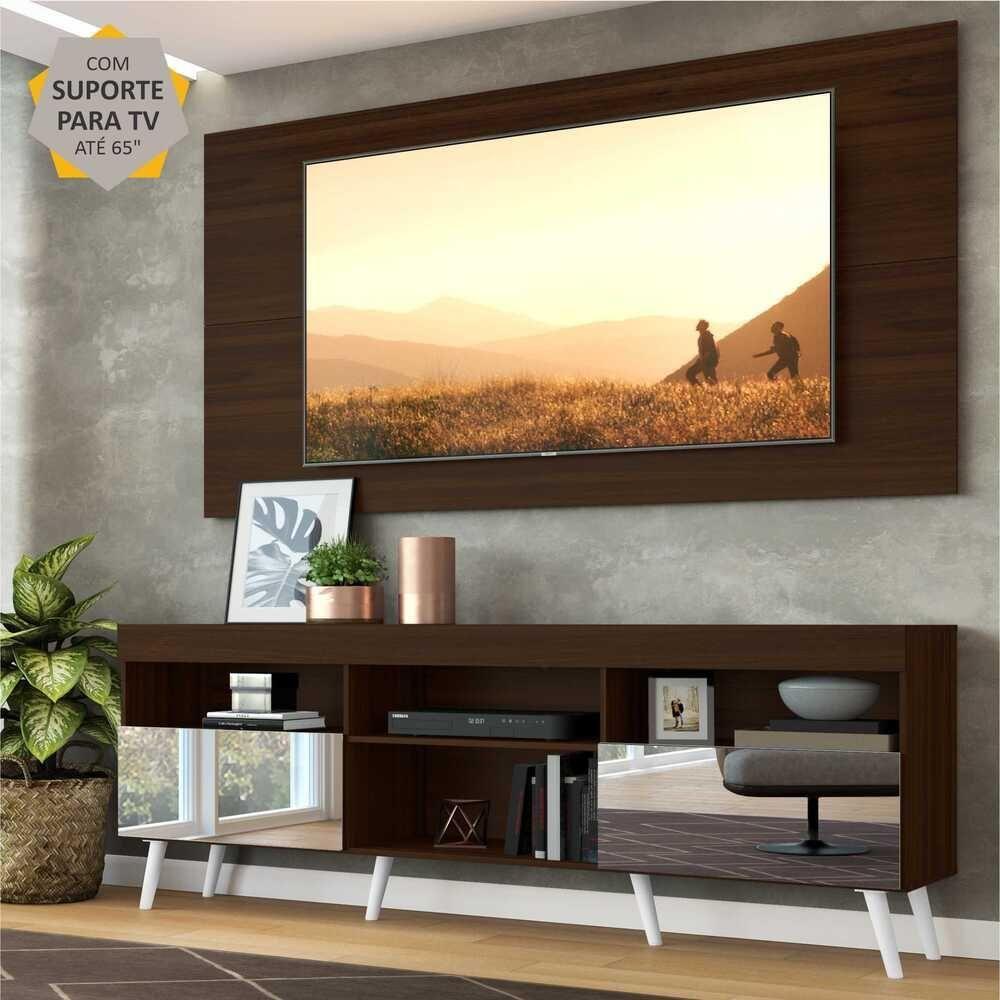 Rack com Painel TV até 65" Espelho e Pés Retrô Multimóveis - 4