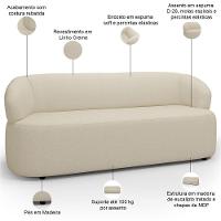 Sofá 3 Lugares Orgânico Sala De Estar Living 170cm Carmen F04 Linho Creme - Lyam Decor