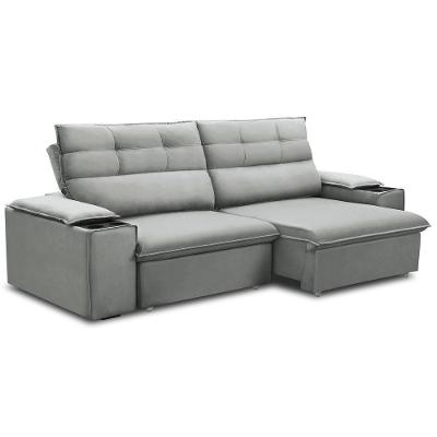 Sofá Retrátil Reclinável Para Sala 3 Lugares 245cm Gordon F04 Veludo Cinza Claro - Lyam Decor