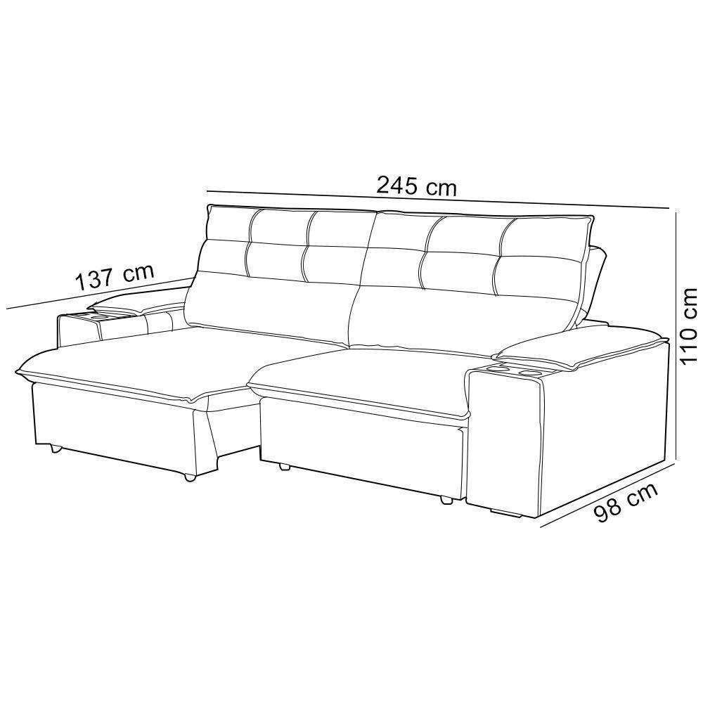 Sofá Retrátil Reclinável Para Sala 3 Lugares 245cm Gordon F04 Veludo Cinza Escuro - Lyam Decor - 7