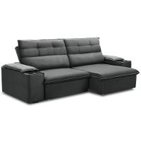 Sofá Retrátil Reclinável Para Sala 3 Lugares 245cm Gordon F04 Veludo Cinza Escuro - Lyam Decor - 1