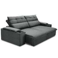 Sofá Retrátil Reclinável Para Sala 3 Lugares 245cm Gordon F04 Veludo Cinza Escuro - Lyam Decor - 10