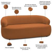 Sofá 3 Lugares Orgânico Sala De Estar Living 170cm Carmen F04 Bouclê Terracota - Lyam Decor