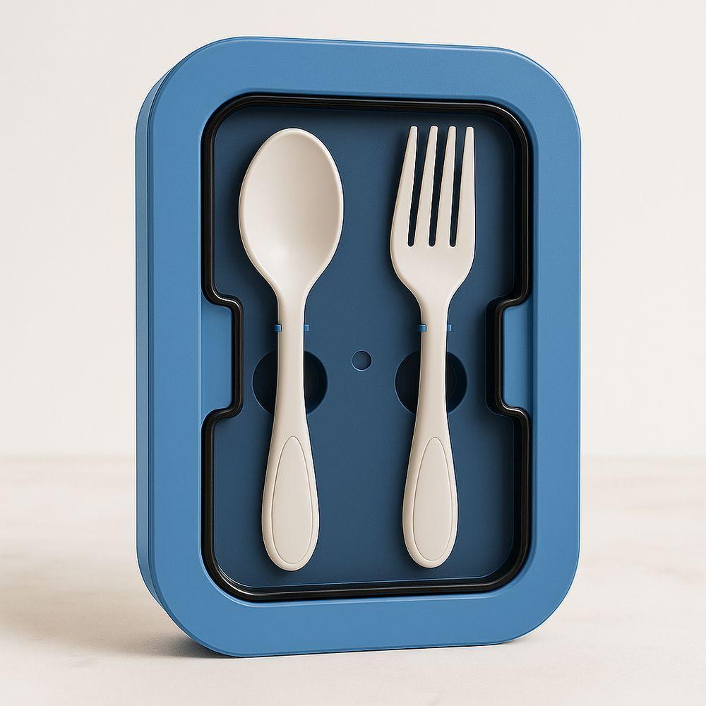 Kit Marmita Com Divisórias E Talheres Azul - 2