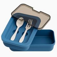 Kit Marmita Com Divisórias E Talheres Azul